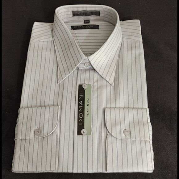 MEN'S DOMANI. GRAY AND CHARCOAL STRIPE DRESS SHIRT - Picture 1 of 4